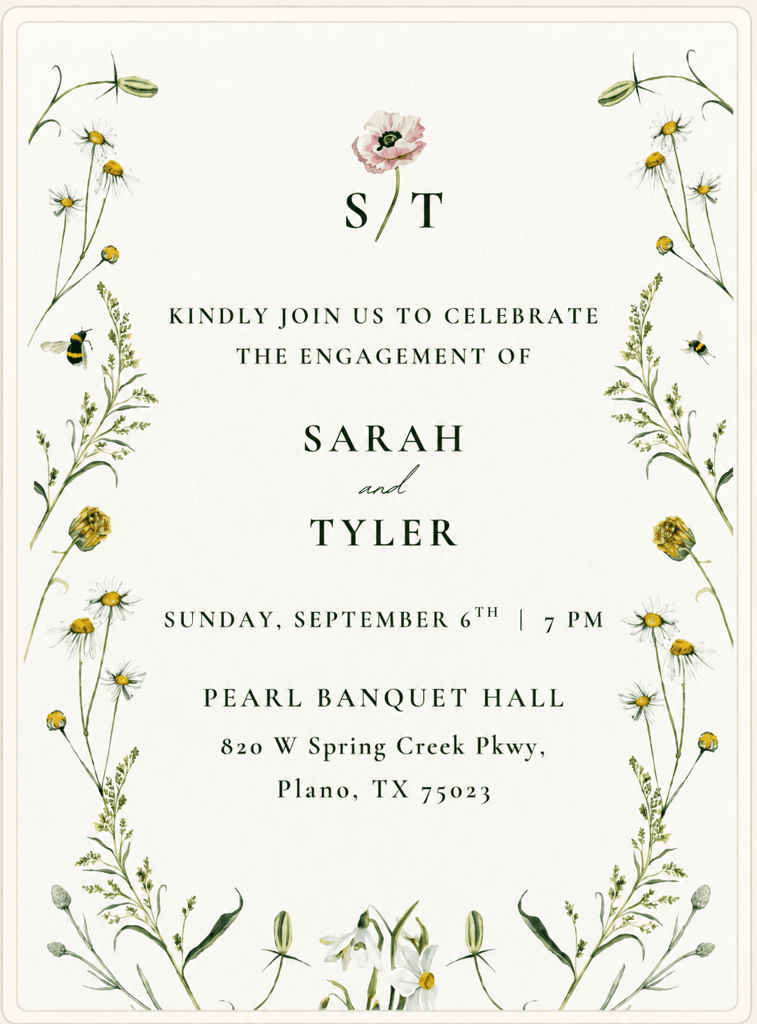 Sarah and Tyler's engagement party invitation